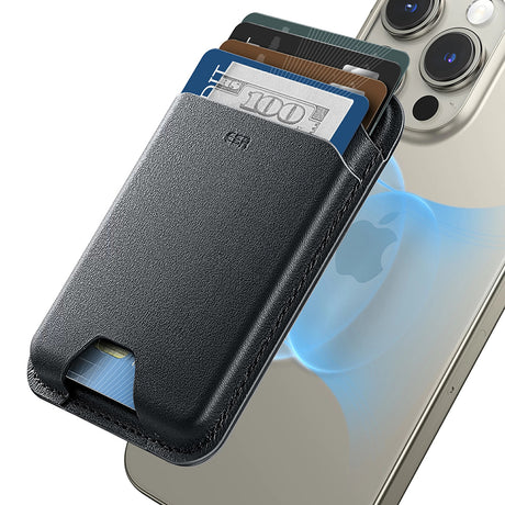 Suport ESR Premium Wallet Boost MagSafe (2K63801), Smart 4 Cards Storage, Made from Artificial Leather, Negru Profund