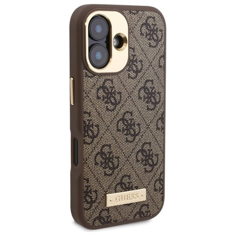 Husa de protectie Guess Hardcase 4G Logo Plate MagSafe (GUHMP16SU4GPRW) compatibil cu iPhone 16, Maro