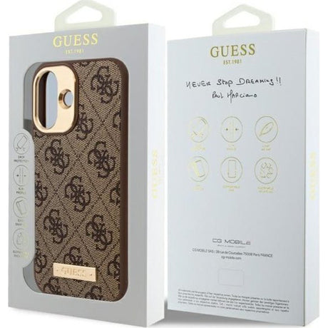 Husa de protectie Guess Hardcase 4G Logo Plate MagSafe (GUHMP16SU4GPRW) compatibil cu iPhone 16, Maro