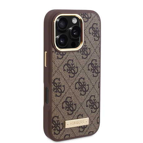 Husa de protectie Guess Hardcase 4G Logo Plate MagSafe (GUHMP16LU4GPRB) compatibil cu iPhone 16 Pro, Albastru