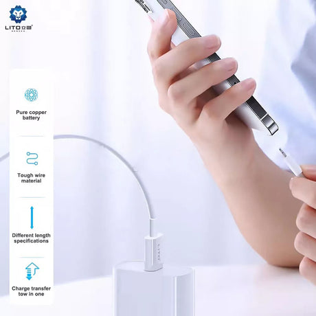 Cablu USB-C–USB-C Lito, 18 W, 2 m, alb