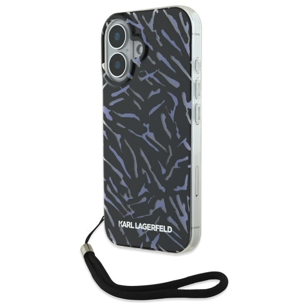 Husa de protectie Karl Lagerfeld Hardcase (KLHCP16MHZBPKCCU) compatibil cu iPhone 16 Plus, Mov Zebra With Cord