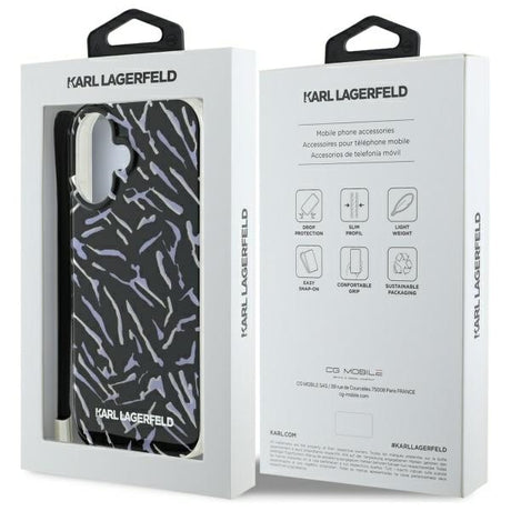 Husa de protectie Karl Lagerfeld Hardcase (KLHCP16MHZBPKCCU) compatibil cu iPhone 16 Plus, Mov Zebra With Cord