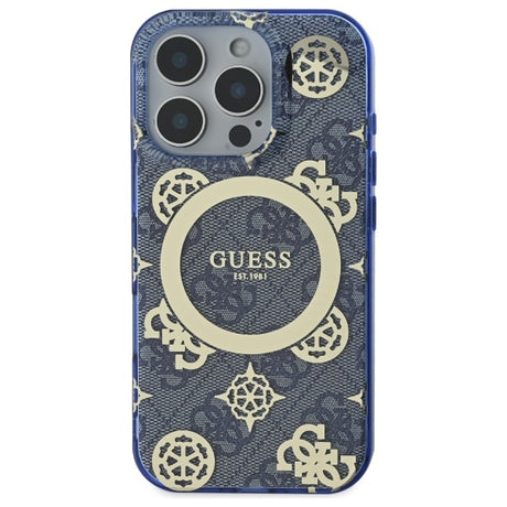 Husa de protectie Guess IML Peony On 4G Background MagSafe (GUHMP16LH4PYEEB) compatibil cu iPhone 16 Pro, Albastru