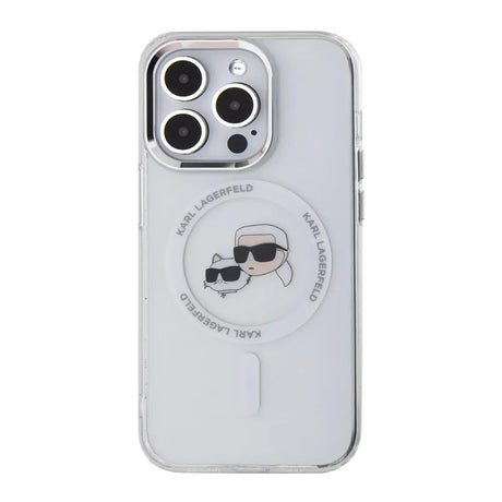 Husa de protectie Karl Lagerfeld IML MagSafe (KLHMP14LHLSKCH) compatibil cu iPhone 14 Pro, Alb Metal Karl&Choupette Head