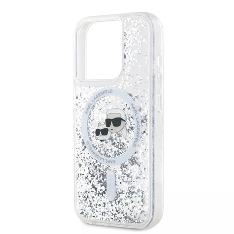 Husa de protectie Karl Lagerfeld Liquid Glitter MagSafe (KLHMP15LLGKCSGH) compatibil cu iPhone 15 Pro, Transparent Karl&Choupette Head