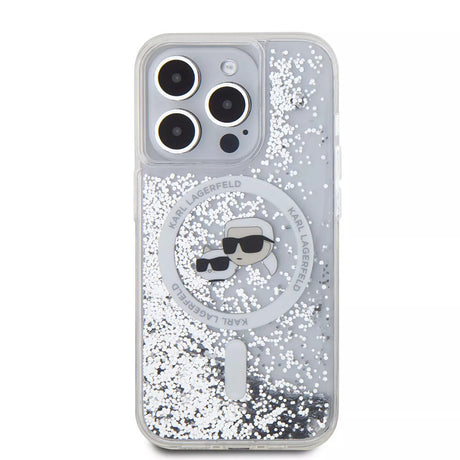Husa de protectie Karl Lagerfeld Liquid Glitter MagSafe (KLHMP15LLGKCSGH) compatibil cu iPhone 15 Pro, Transparent Karl&Choupette Head