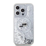 Husa de protectie Karl Lagerfeld Liquid Glitter MagSafe (KLHMP15XLGKCSGH) compatibil cu iPhone 15 Pro Max, Transparent Karl&Choupette Head