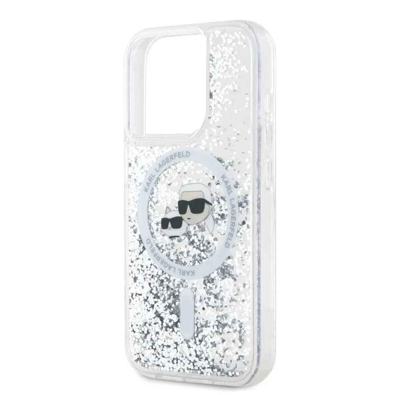 Husa de protectie Karl Lagerfeld Liquid Glitter MagSafe (KLHMP15XLGKCSGH) compatibil cu iPhone 15 Pro Max, Transparent Karl&Choupette Head