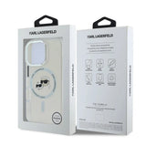 Husa de protectie Karl Lagerfeld IML MagSafe (KLHMP16LHLSKCH) compatibil cu iPhone 16 Pro, Alb Metal Karl&Choupette Head