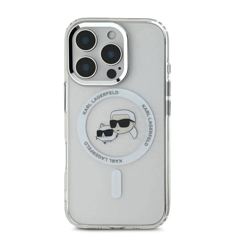 Husa de protectie Karl Lagerfeld IML MagSafe (KLHMP16LHLSKCH) compatibil cu iPhone 16 Pro, Alb Metal Karl&Choupette Head