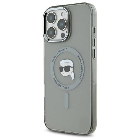 Husa de protectie Karl Lagerfeld IML MagSafe (KLHMP16LHLSKIK) compatibil cu iPhone 16 Pro, Metal Karl`s Head