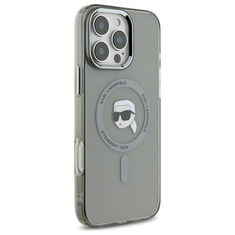 Husa de protectie Karl Lagerfeld IML MagSafe (KLHMP16LHLSKIK) compatibil cu iPhone 16 Pro, Metal Karl`s Head