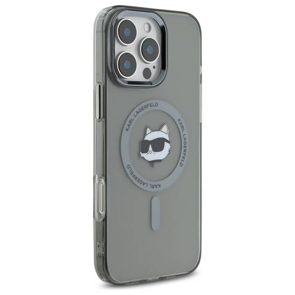 Husa de protectie Karl Lagerfeld IML MagSafe (KLHMP16LHLSCHK) compatibil cu iPhone 16 Pro, Metal Choupette`s Head