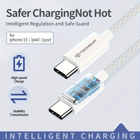 Cablu Techsuit (PCB114D), for Apple, Android, Type-C, Super Fast Charging, PD60W, Flexible, Durable, 1m, Galben
