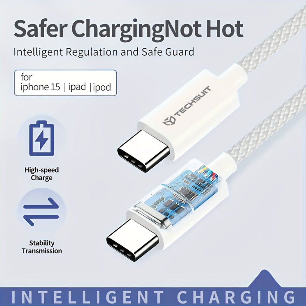 Cablu Techsuit (PCB114D), for Apple, Android, Type-C, Super Fast Charging, PD60W, Flexible, Durable, 1m, Albastru