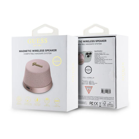 Casti Guess Speaker Stand Magnetic Script Metal (GUWSC3ALSMP), TWS, USB-C, Bluetooth V5.3, 700mAh, 3W, Roz