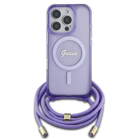 Husa de protectie Guess IML Crossbody Cord Script MagSafe (GUHMP16LHCTSGNSU) compatibil cu iPhone 16 Pro, Mov