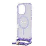 Husa de protectie Guess IML Crossbody Cord Script MagSafe (GUHMP16LHCTSGNSU) compatibil cu iPhone 16 Pro, Mov