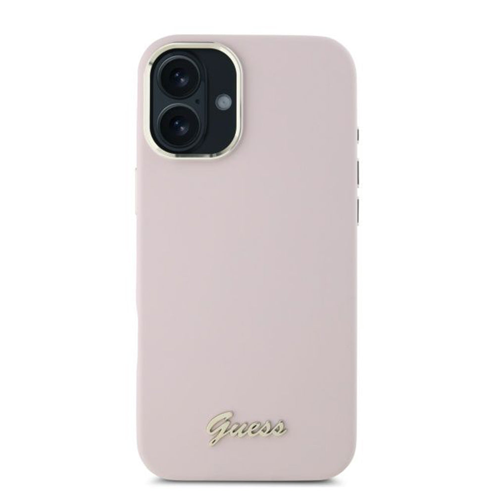 Husa de protectie Guess Silicone Script Metal Logo & Frame (GUHCP16MSMBSLP) compatibil cu iPhone 16 Plus, Roz