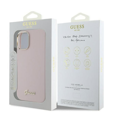 Husa de protectie Guess Silicone Script Metal Logo & Frame (GUHCP16MSMBSLP) compatibil cu iPhone 16 Plus, Roz