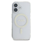 Husa de protectie Guess IML Glitter Circle MagSafe (GUHMP16SHFGERET) compatibil cu iPhone 16, Transparent