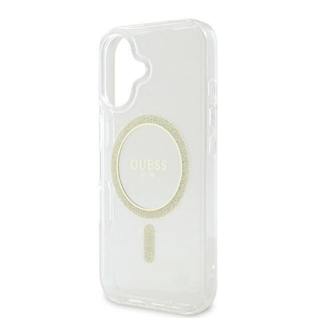 Husa de protectie Guess IML Glitter Circle MagSafe (GUHMP16SHFGERET) compatibil cu iPhone 16, Transparent