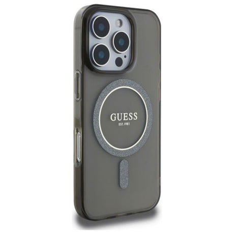Husa de protectie Guess IML Glitter Circle MagSafe (GUHMP16LHFGEREK) compatibil cu iPhone 16 Pro, Negru