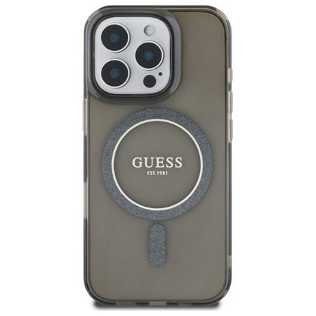 Husa de protectie Guess IML Glitter Circle MagSafe (GUHMP16LHFGEREK) compatibil cu iPhone 16 Pro, Negru