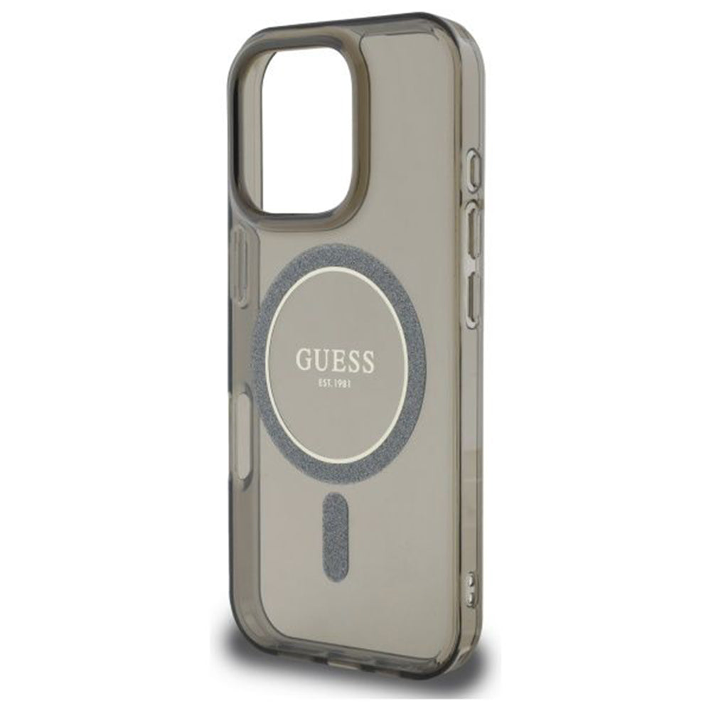 Husa de protectie Guess IML Glitter Circle MagSafe (GUHMP16LHFGEREK) compatibil cu iPhone 16 Pro, Negru