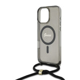 Husa de protectie Guess IML Crossbody Cord Script MagSafe (GUHMP16LHCTSGNSK) compatibil cu iPhone 16 Pro, Negru