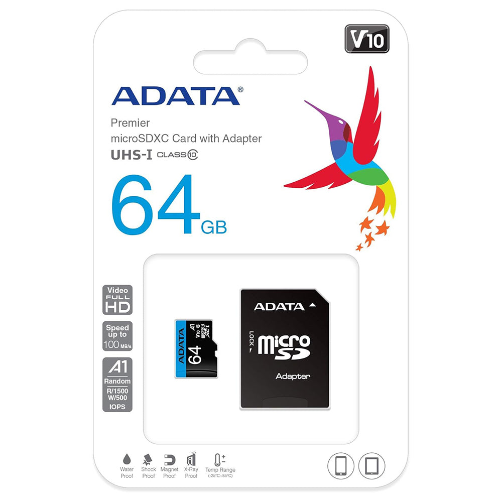 Card de memorie Adata MicroSDXC 64GB, Class 10, UHS-I V10, Negru