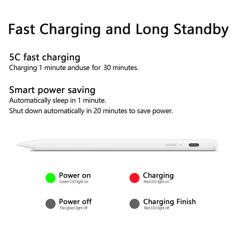 Stylus Techsuit Stylus Pen (AC10-CP), for iPad, Bluetooth, Type-C, Palm Rejection, Tilt Pressure Sense, 130mAh, 5V, 0.2A, Alb