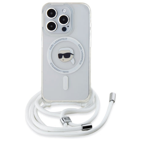Husa de protectie Karl Lagerfeld IML Crossbody MagSafe (KLHMP16LHCKHNT) compatibil cu iPhone 16 Pro, Transparent Karl Head