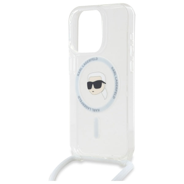 Husa de protectie Karl Lagerfeld IML Crossbody MagSafe (KLHMP16LHCKHNT) compatibil cu iPhone 16 Pro, Transparent Karl Head