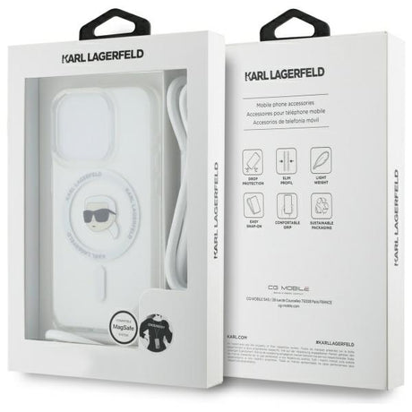 Husa de protectie Karl Lagerfeld IML Crossbody MagSafe (KLHMP16LHCKHNT) compatibil cu iPhone 16 Pro, Transparent Karl Head