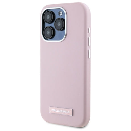 Husa de protectie Karl Lagerfeld Leather MagSafe (KLHMP15XPGMSRPP) compatibil cu iPhone 15 Pro Max, Roz Fw Metal Plate