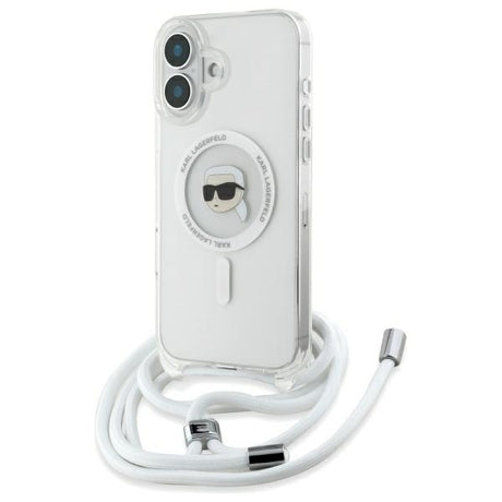 Husa de protectie Karl Lagerfeld IML Crossbody MagSafe (KLHMP16SHCKHNT) compatibil cu iPhone 16, Transparent Karl Head