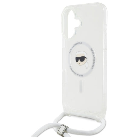 Husa de protectie Karl Lagerfeld IML Crossbody MagSafe (KLHMP16SHCKHNT) compatibil cu iPhone 16, Transparent Karl Head