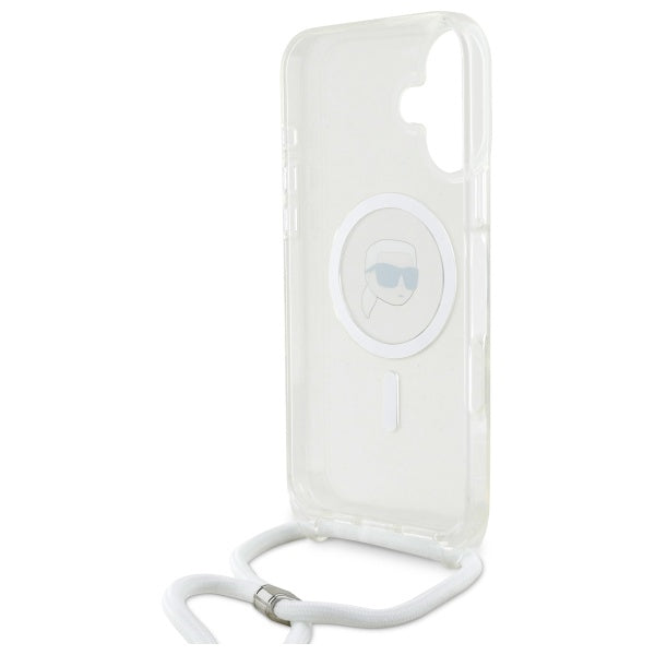 Husa de protectie Karl Lagerfeld IML Crossbody MagSafe (KLHMP16SHCKHNT) compatibil cu iPhone 16, Transparent Karl Head