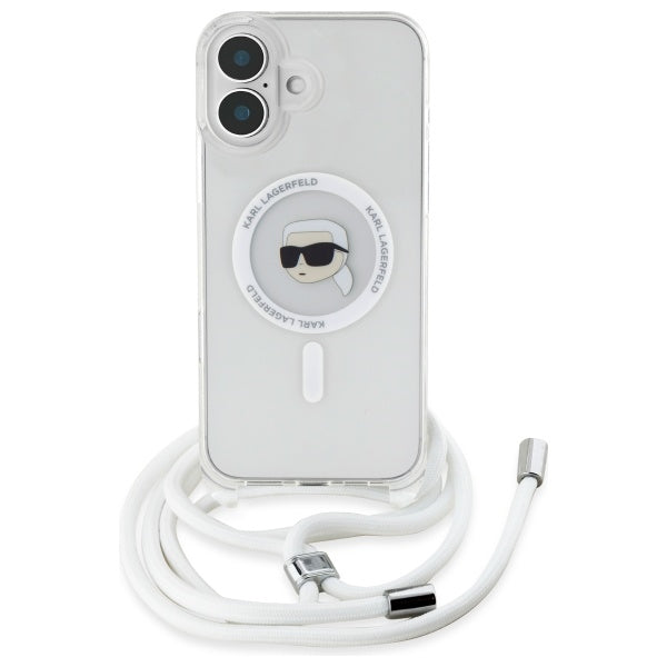 Husa de protectie Karl Lagerfeld IML Crossbody MagSafe (KLHMP16SHCKHNT) compatibil cu iPhone 16, Transparent Karl Head