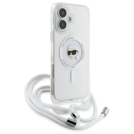Husa de protectie Karl Lagerfeld IML Crossbody MagSafe (KLHMP16SHCKHNT) compatibil cu iPhone 16, Transparent Karl Head