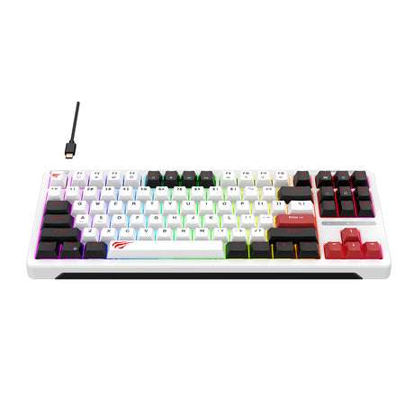 Tastatura/Mouse Havit Gaming Keyboard (KB902L), USB-C, with RGB Lights, 1.8m, 200mA, Negru / White / Red