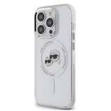 Husa de protectie Karl Lagerfeld IML MagSafe (KLHMP15LHLSKCH) compatibil cu iPhone 15 Pro, Alb Metal Karl&Choupette Head