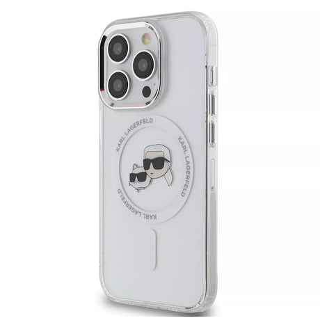 Husa de protectie Karl Lagerfeld IML MagSafe (KLHMP15LHLSKCH) compatibil cu iPhone 15 Pro, Alb Metal Karl&Choupette Head