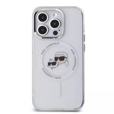 Husa de protectie Karl Lagerfeld IML MagSafe (KLHMP15LHLSKCH) compatibil cu iPhone 15 Pro, Alb Metal Karl&Choupette Head