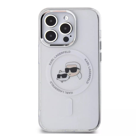 Husa de protectie Karl Lagerfeld IML MagSafe (KLHMP15LHLSKCH) compatibil cu iPhone 15 Pro, Alb Metal Karl&Choupette Head