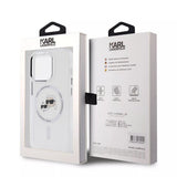 Husa de protectie Karl Lagerfeld IML MagSafe (KLHMP15LHLSKCH) compatibil cu iPhone 15 Pro, Alb Metal Karl&Choupette Head