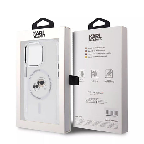 Husa de protectie Karl Lagerfeld IML MagSafe (KLHMP15LHLSKCH) compatibil cu iPhone 15 Pro, Alb Metal Karl&Choupette Head