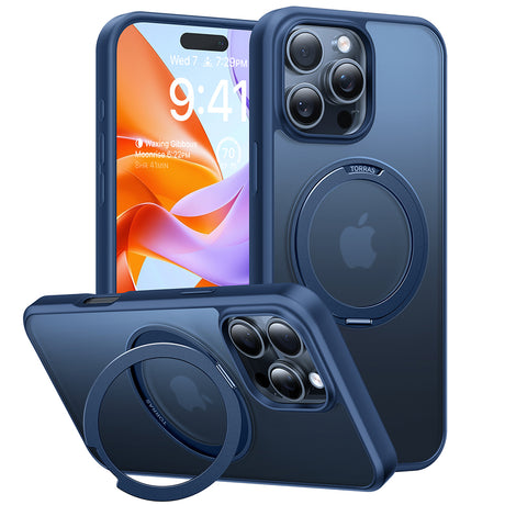 Husa de protectie Torras Ostand Pro MagSafe Series compatibil cu iPhone 16 Pro, Bleumarin